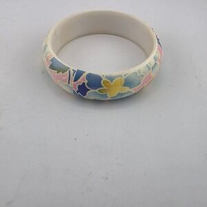 Floral Bangle Bracelet‎ Cream Pastel Pink Blue Yellow Flower Jewelry